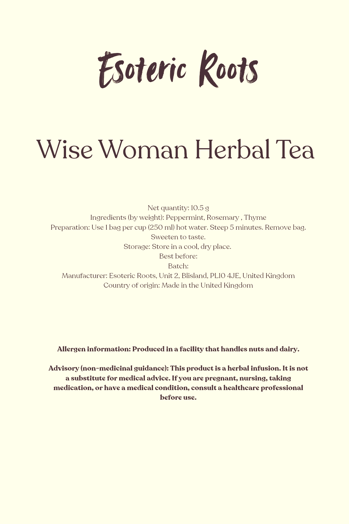 Wise Woman Herbal Tea for Wisdom & Intuition | Esoteric Roots