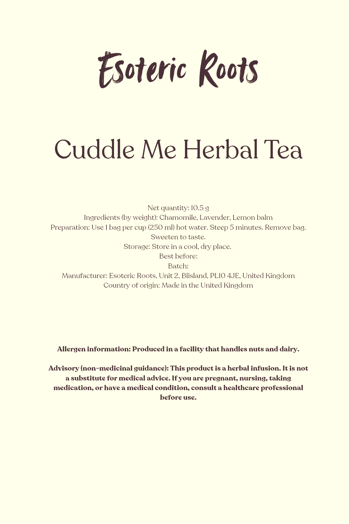 Cuddle Me Herbal Tea for Comfort & Self-Love | Esoteric Roots