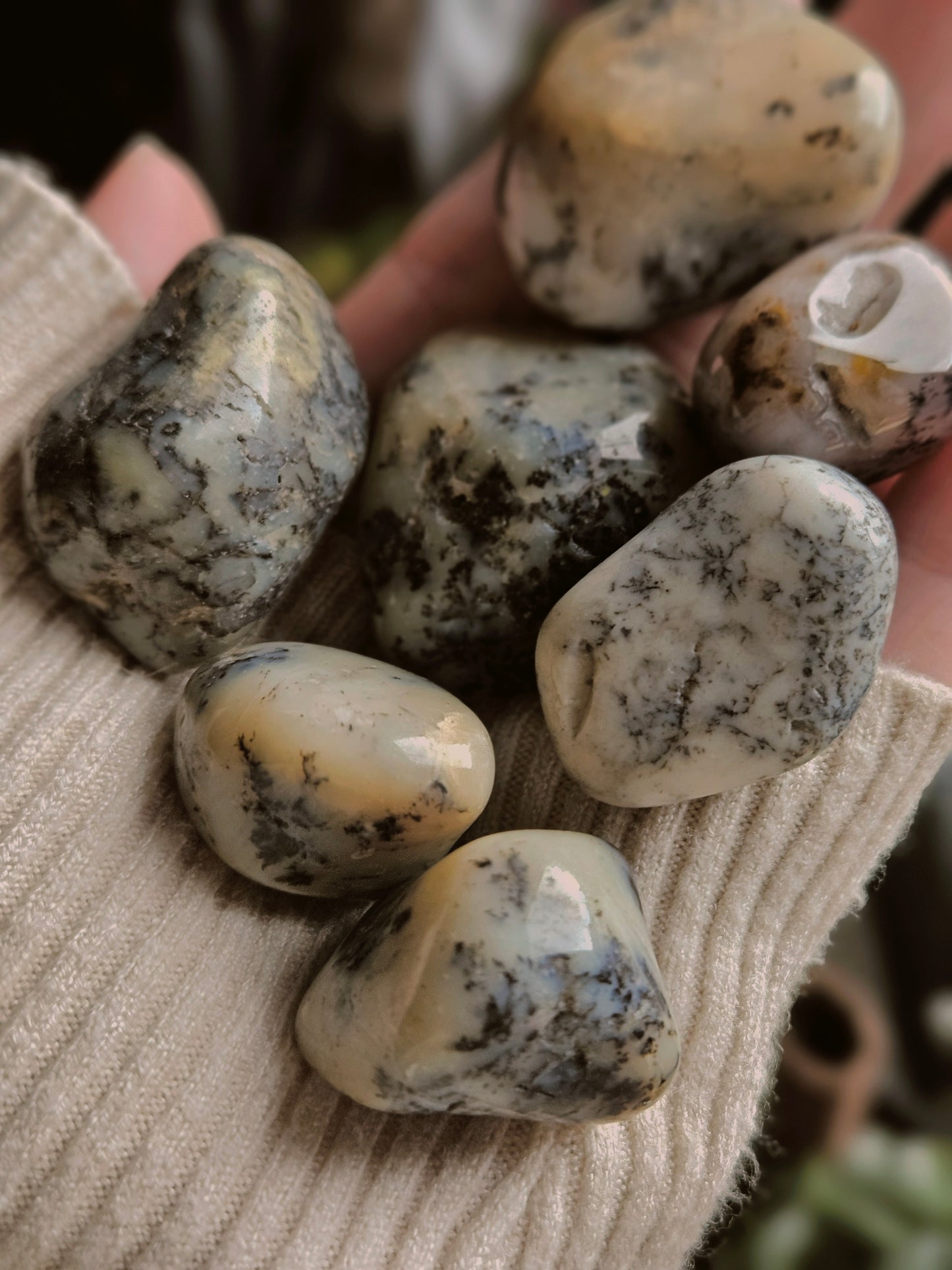 Merlinite Tumble ( Dendritic Agate) White