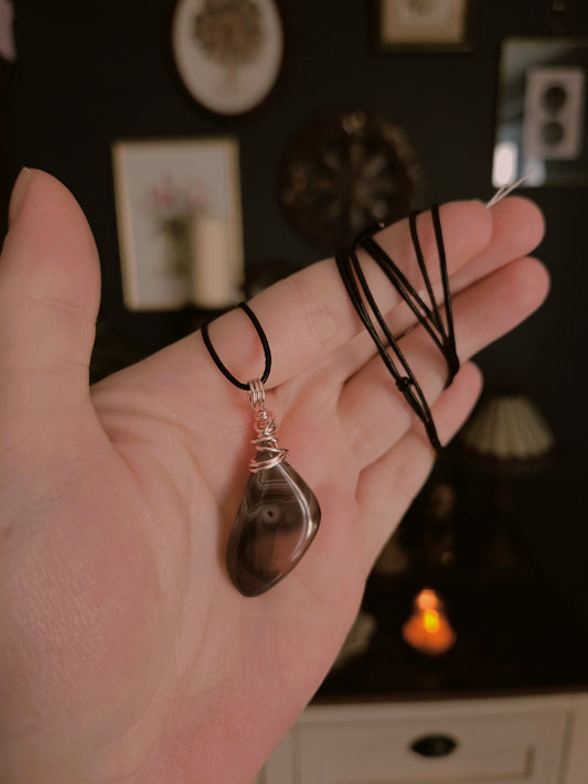 African Botswana Agate Wire Wrap Pendant Necklace Amulet